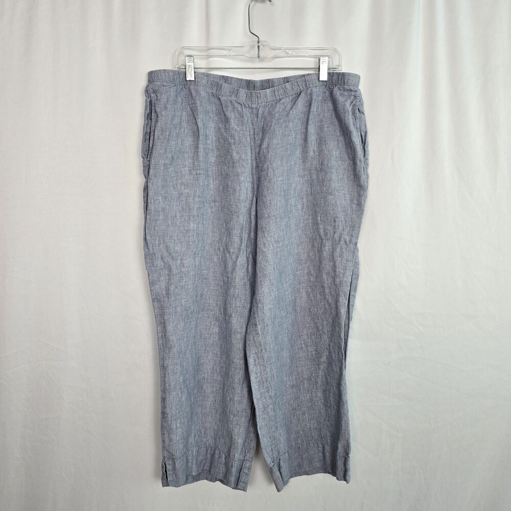 J. Jill Love Linen Pants Women's L Blue Wide Leg Crop